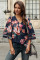 Red 3/4 Flared Sleeve Floral Blouse