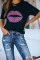 Kiss The Lip Distressed Black Cotton Tee