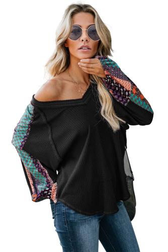 Black Always Moving Forward Multi Print Sleeve Top