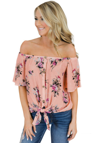 Pink Floral Off The Shoulder Top