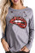 Distressed Leopard Lips Print Long Sleeve Top