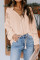 Apricot V Neck Lantern Sleeve Lace Hollow Out Long Sleeve Top