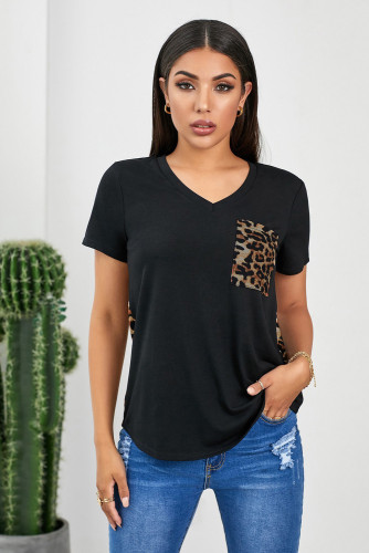 Leopard Printed Splicing T-Shirt