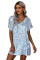Blue V-Neck Half Sleeve Leopard Casual T Shirt Dress with Pockets