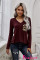 Burgundy Leopard Patch Pocket Long Sleeve Top
