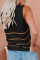 Black Knit Tank Top with Stripes