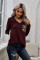 Burgundy Leopard Patch Pocket Long Sleeve Top