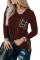 Burgundy Leopard Patch Pocket Long Sleeve Top