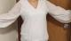 Apricot V Neck Lantern Sleeve Lace Hollow Out Long Sleeve Top