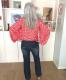 Apricot V Neck Lantern Sleeve Lace Hollow Out Long Sleeve Top