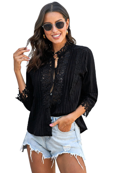 Black Sweet Mary Crochet Lace Top