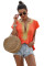 Orange Short Sleeve Printed Neck Shift Blouse
