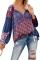 Purple Floral Print Peasant Blouse