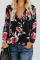 Black Floral Print Peasant Blouse