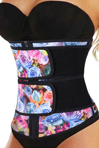 Floral Printing Compression Double Strap Latex Waist Trainer