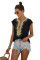 Black Short Sleeve Printed Neck Shift Blouse