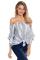 Off The Shoulder Vertical Stripes Blouse in Grey