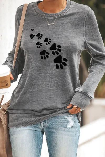 Animal Paws Print Gray Sweatshirt