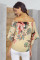 Apricot Off Shoulder Floral Tie Front High Low Chiffon Blouse