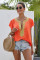Orange Short Sleeve Printed Neck Shift Blouse