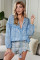 Sky Blue Saint Helena Printed Ruffle Blouse