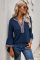 Blue Boho Floral V Neck Long Sleeve Casual Top