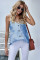 Sky Blue Tie Dye Spaghetti Strap Buttoned Tank Top