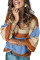 Orange V-neck Knitted Lantern Sleeve Pullover Sweater