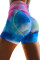 Blue Printed High Waist Lift Up Yoga Shorts