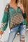 Green Floral Print Peasant Blouse