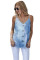 Sky Blue Tie Dye Spaghetti Strap Buttoned Tank Top