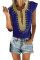 Blue Short Sleeve Printed Neck Shift Blouse