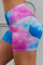 Blue Printed High Waist Lift Up Yoga Shorts