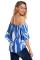 Off The Shoulder Vertical Stripes Blouse in Blue