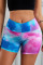 Blue Printed High Waist Lift Up Yoga Shorts