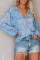 Sky Blue Saint Helena Printed Ruffle Blouse