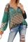Green Floral Print Peasant Blouse