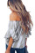 Off The Shoulder Vertical Stripes Blouse in Grey
