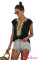 Black Short Sleeve Printed Neck Shift Blouse