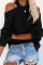 Black Cool Breeze Cotton Cold Shoulder Sweater