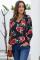 Black Floral Print Peasant Blouse