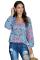 Sky Blue Floral Print Peasant Blouse