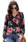 Black Floral Print Peasant Blouse