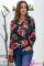 Black Floral Print Peasant Blouse