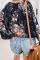 Blue Floral Print Peasant Blouse