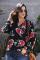 Black Floral Print Peasant Blouse
