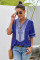 Blue Elbow Length Sleeves Front Embroidery Blouse