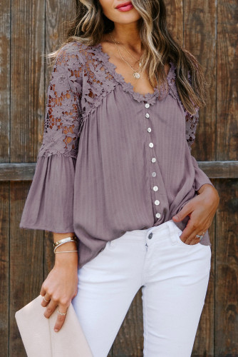 Purple Crochet Lace Button Top