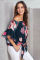 Blue Off Shoulder Floral Tie Front High Low Chiffon Blouse