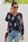 Blue Floral Print Peasant Blouse